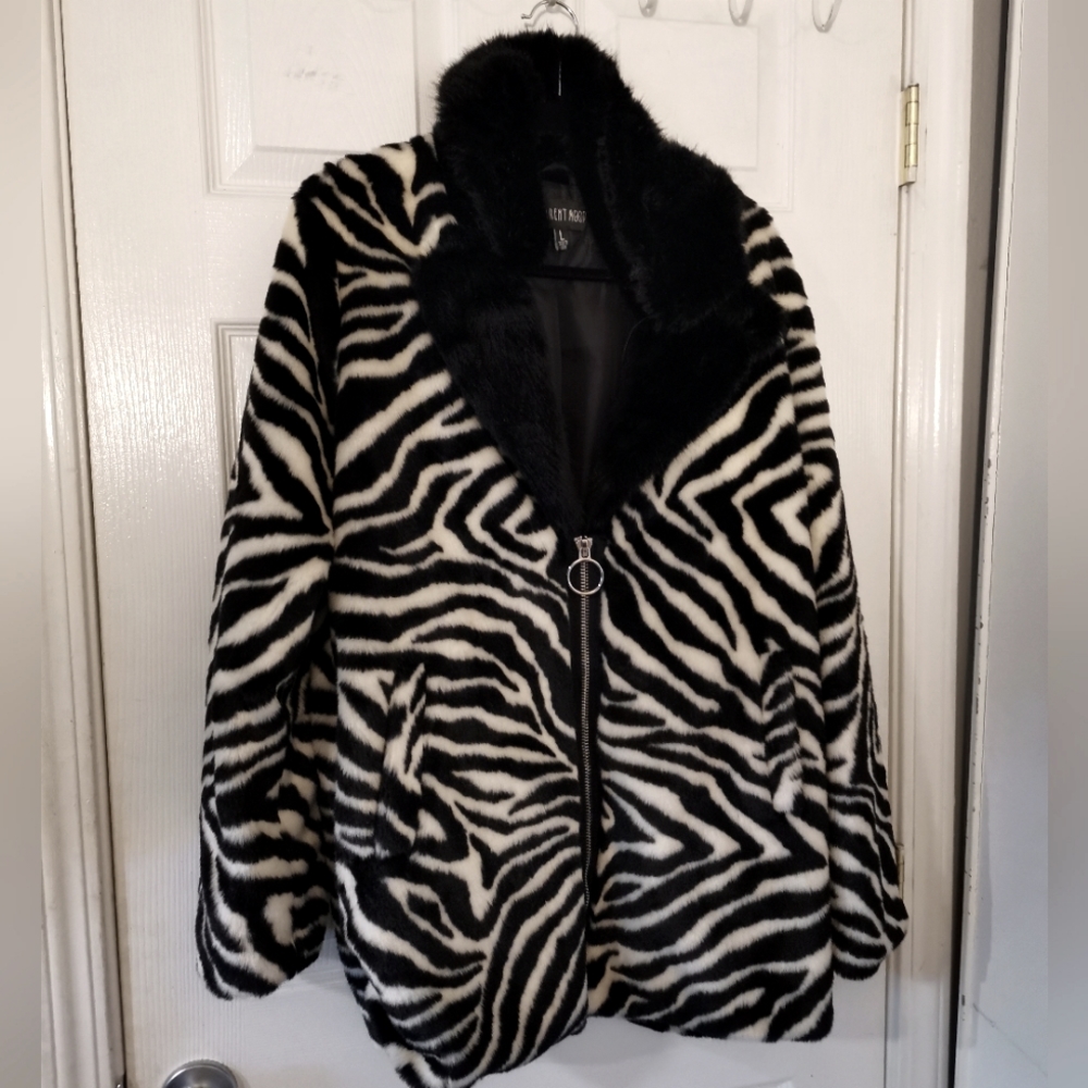 Current Mood Long Zebra Furry Coat